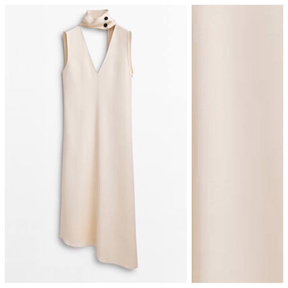 NWT. Massimo Dutti Cream Long Dress With Tie Detail. Size S. - Picture 5 of 10